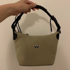 Prada beige canvas bag w/ black leather strap